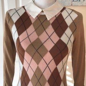 New York & Co Tan Argyle Sweater Size S